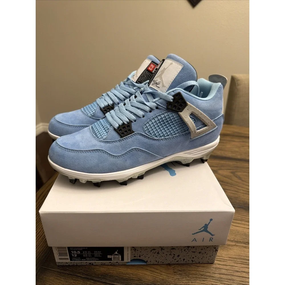 Custom Air Jordan 4 University Blue Football Cleats  Mens Size 10.5